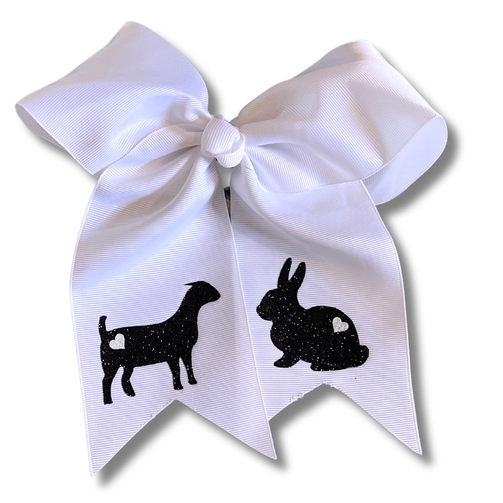 Girls handmade white bow with animal rabbit/goat accents